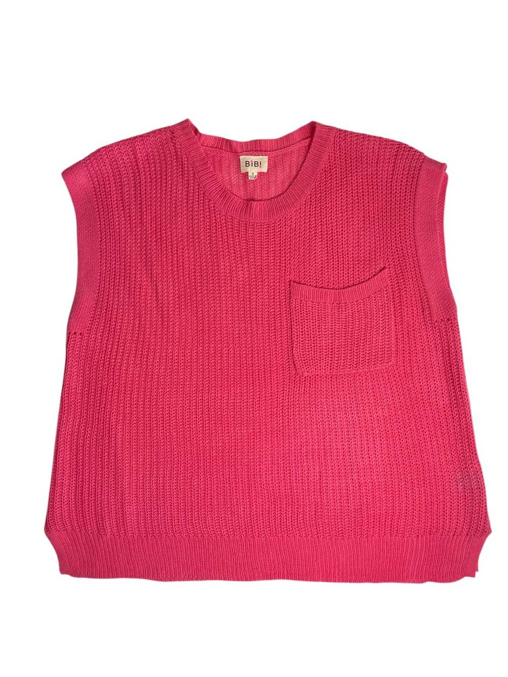 BiBi Women’s Oversized Sleeveless Sweater with Front Pocket Pink Size Small